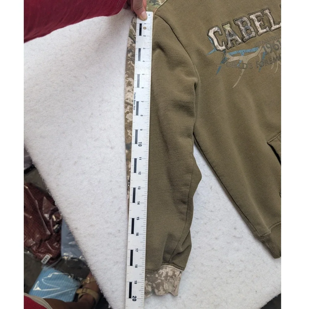 Cabela's Hoodie Kids Large Olive Green Camo Accents Pullover Sweatshirt